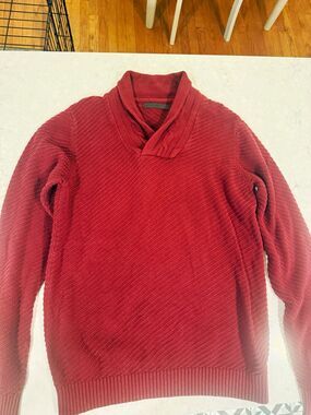Sean John Burgundy Solid Knit Shawl Neck Pullover Sweater Long Sleeve Size L